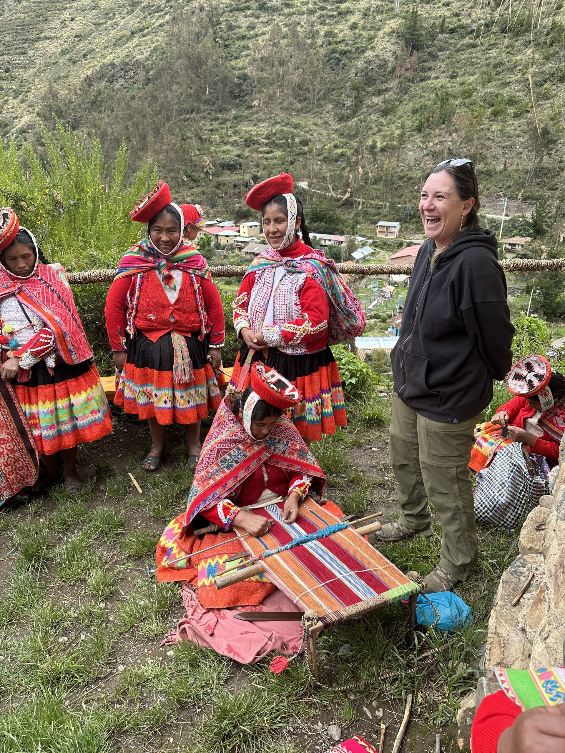Sponsor with women from Awamaki